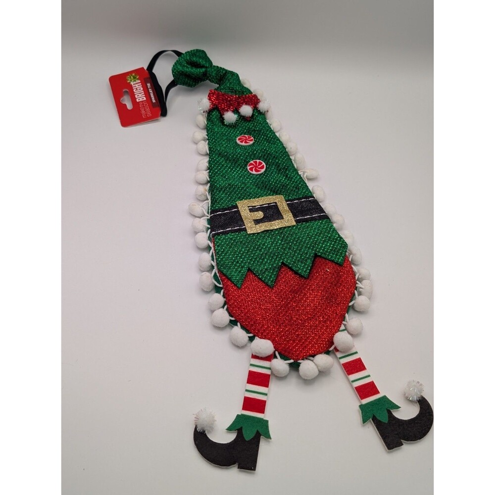 Men’s Christmas Sparkly Neck Tie 16” Party Gag Gift NWT** Green Elf Suit Decor - Picture 2 of 9